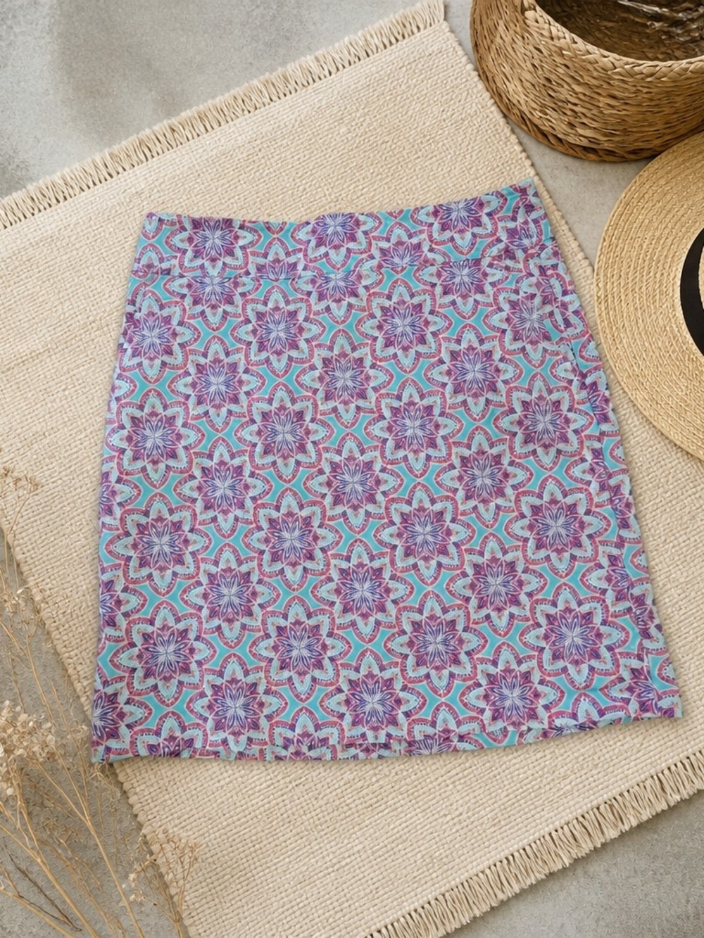 Talbots Floral Tile Pencil Skirt - Purple & Aqua